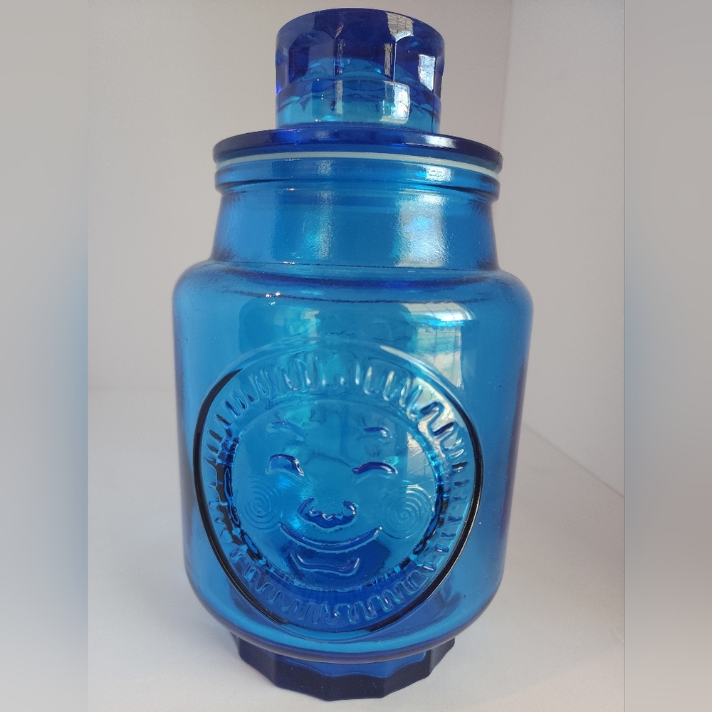 VINTAGE Wheaton NJ Cobalt Blue Glass Lidded Jar - Picture 2 of 5